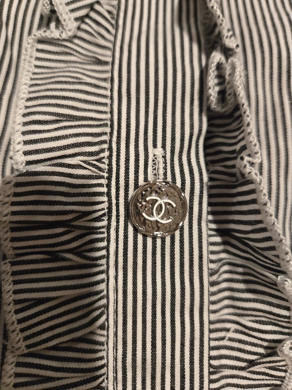 CHANEL Black & White Striped Button-Down Shirt